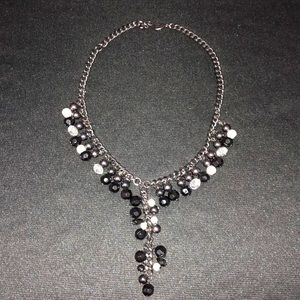 Custom onyx & imitation pearl black chain stainless steel necklace